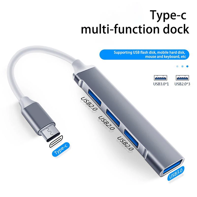 

USB3.0 HUB Splitter Type-c 2.0HUB Extender Four In One Docking Station One Point Four USB Converter Aluminum Alloy