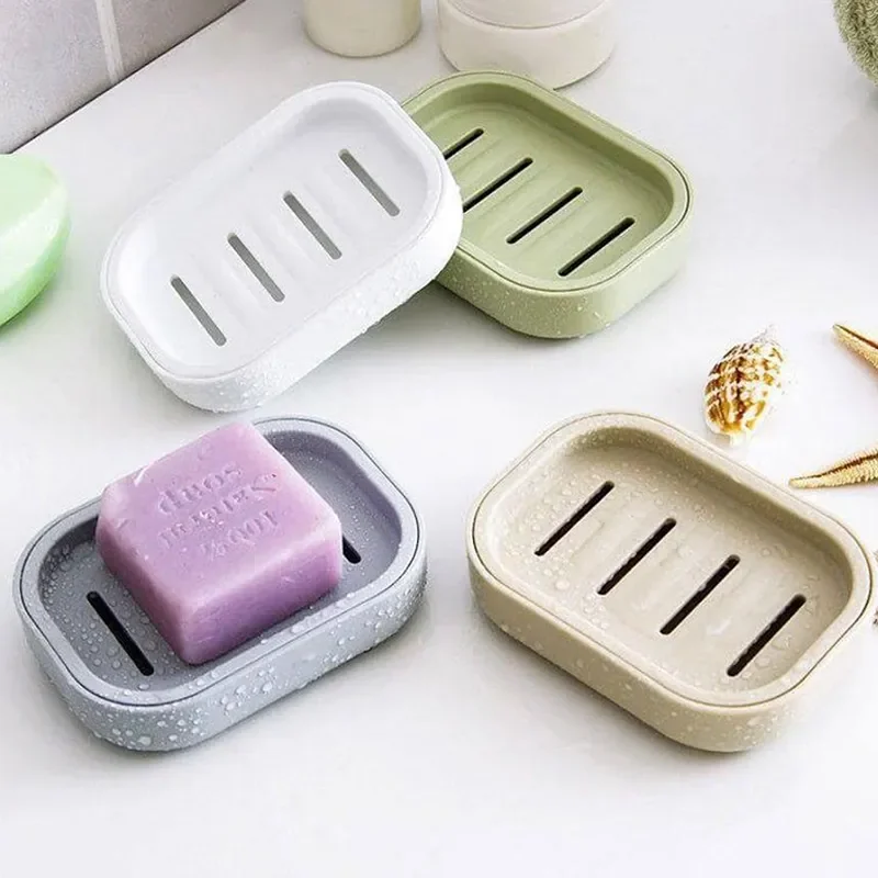 

Double Layer Square Soap Dish with Cover Plastic Drain Soap Box Household Bathroom Travel Simple Portable Creative Storage