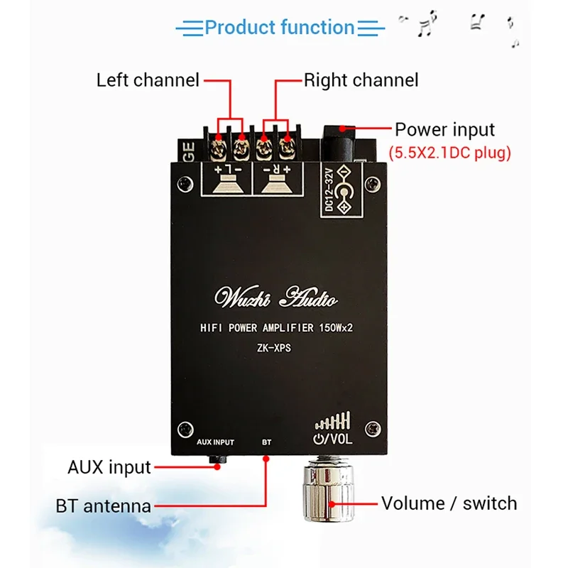 2*100W TDA7498E 오디오 전력 증폭기 Bluetooth 호환 5.0 스테레오 HiFi 클래스 D 디지털 홈 시어터 AUX 음악 앰프