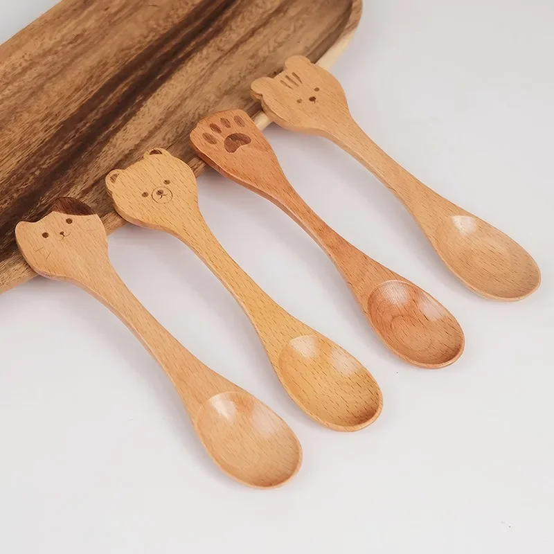 Wooden Spoon Child Feeding Smooth Ellipse Serving Wood Soup Feeding learning spoons fork spoon set baby cutlery 1Pcs