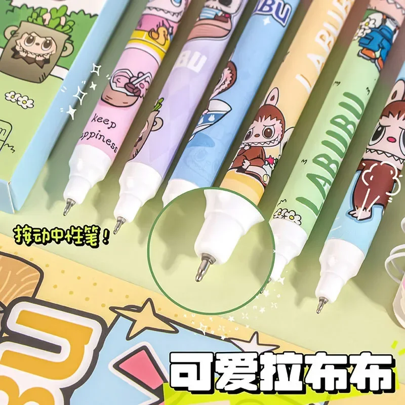 6Pcs Kawaii Cute Labubu Gel Pen Quick-Drying Writing Smooth Pen Cartoon Pressing Neutral Pen School Supplies Stationery 3