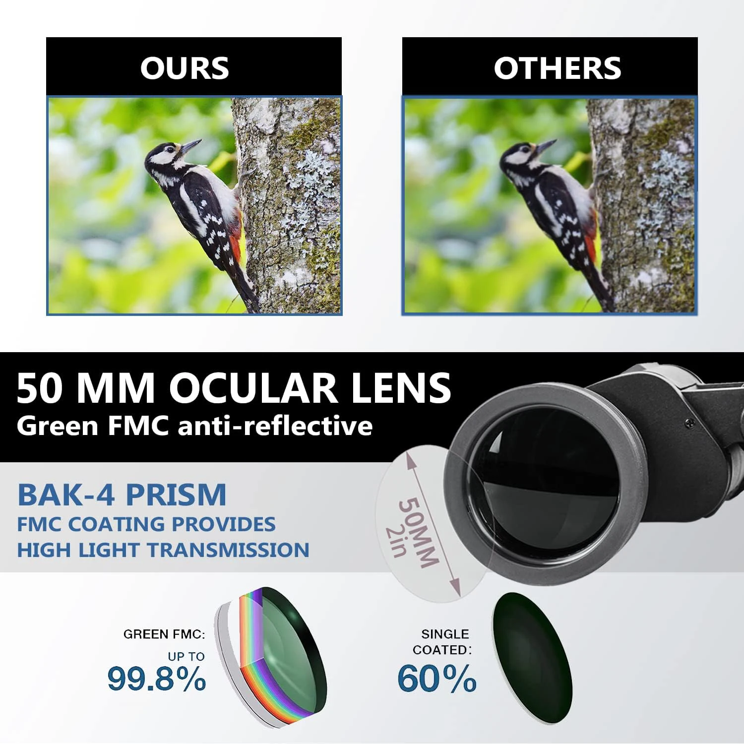 10x50 Binoculars FMC Coating Telescope Bak4 Prism IPX4 Waterproof Portable For Camping Hiking Concert Bird Watching Hunting 3