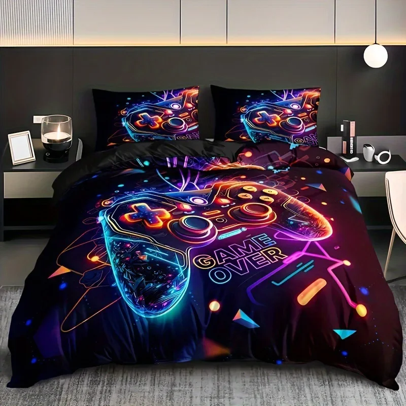 Gaming Gamer Comforter Covers Set Twin Size, Video Games Bedding Set For Kids,Teens,Modern Boys Cartoon Gamepad Duvet Cover Sets