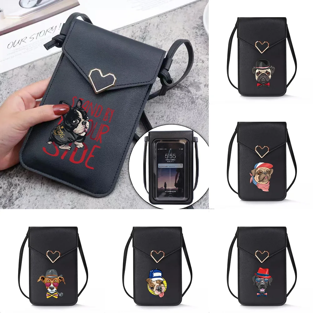 PU Mobile Phone Bag Women's Messenger Bags Hang Dog Series PrintNeck Coin Purse Vertical Handbag Mini Protective Crossbody Bag
