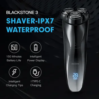 ENCHEN-Rasoir électrique 3D Blackstone 3 pour hommes, étanche IPX7, support de rasoir et utilisation sèche du visage des touristes, batterie à barbe, affichage numérique