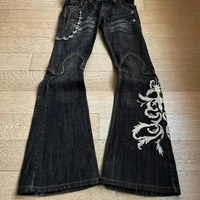New High Waist Harajuku Loose Embroidered Women Jeans with Rock Punk Style Y2K Micro La Retro Wide Leg Pants