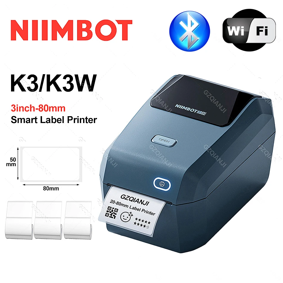 

Принтер для этикеток Niimbot K3, 3 дюйма, 80 мм, Bluetooth, Wi-Fi