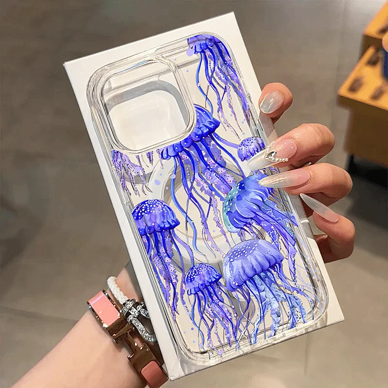 Transparent Jellyfish Pattern Wireless Charging Case