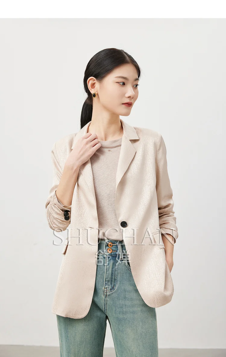 SHUCHAN new 2024 spring summer 19 Mme Sangbo Satin Jacquard Silk Suit Coat 24 Spring thin blazer women shuchan argyle thin summer casacos femininos inverno 2023 high street polyester fiber autumn winter quilted jackets coat