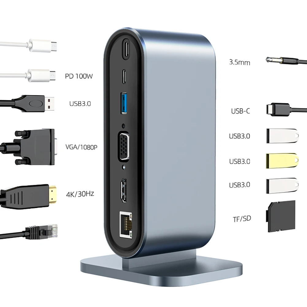 12 in 1 동글 도킹 스테이션 속도 480Mbps 타입-C 허브 어댑터 SD/TF 카드 리더 타입 C 독 4K HDMI 호환 (델/PC용)