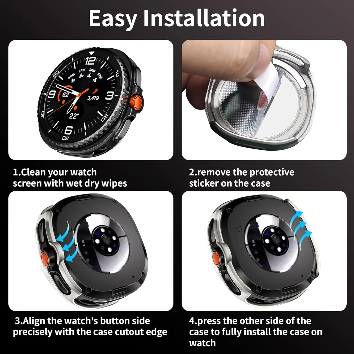 Premium Tempered Glass and PC Protective Watch Case - Full Coverage Bumper Cover for 44mm/40mm Smartwatches