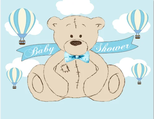 7 X5Ft Light Blue Sky Air Balloons Boy Teddy Bear Baby Shower Party Custom Photo Studio Fondali Sfondi Vinile 220Cm X 150Cm