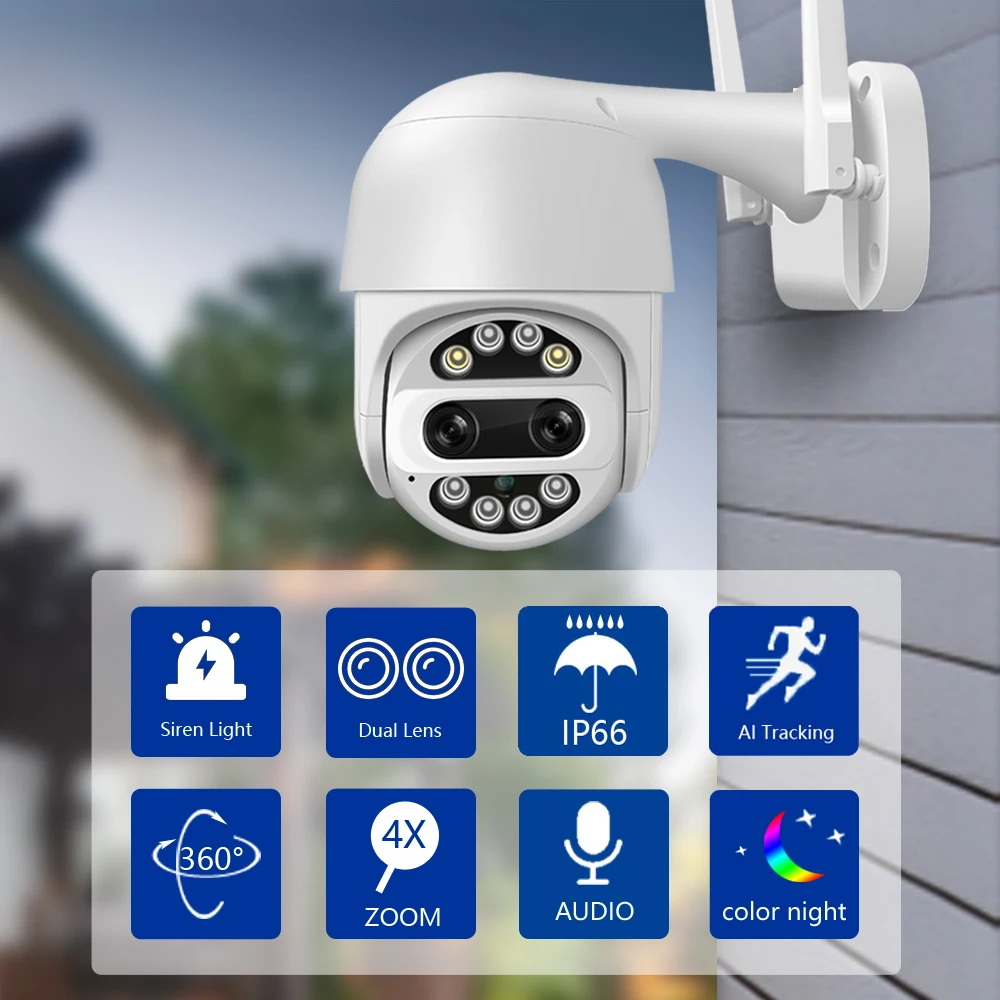 WIFI IP Camera Outdoor Video Surveillance External Protection Recorder PTZ Dual Lens 2.8mm-12mm 4X ZOOM Color Night