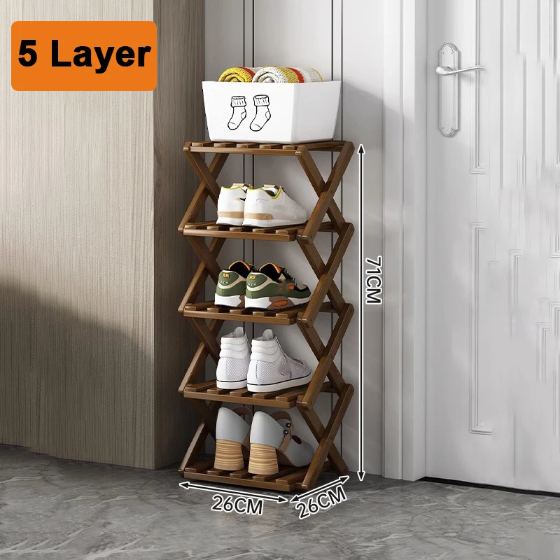 Ubuy Wooden Folding Shoe Rack Bamboo Corner Shelf Modern