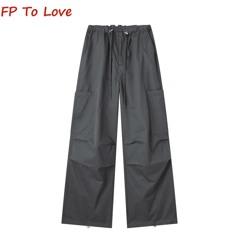 

Y2K Spice Girl 2023 Autumn Women's Pleated Cargo Pants High Waist Drawstring Loose Wide Leg Sweatpants Parachute Pants