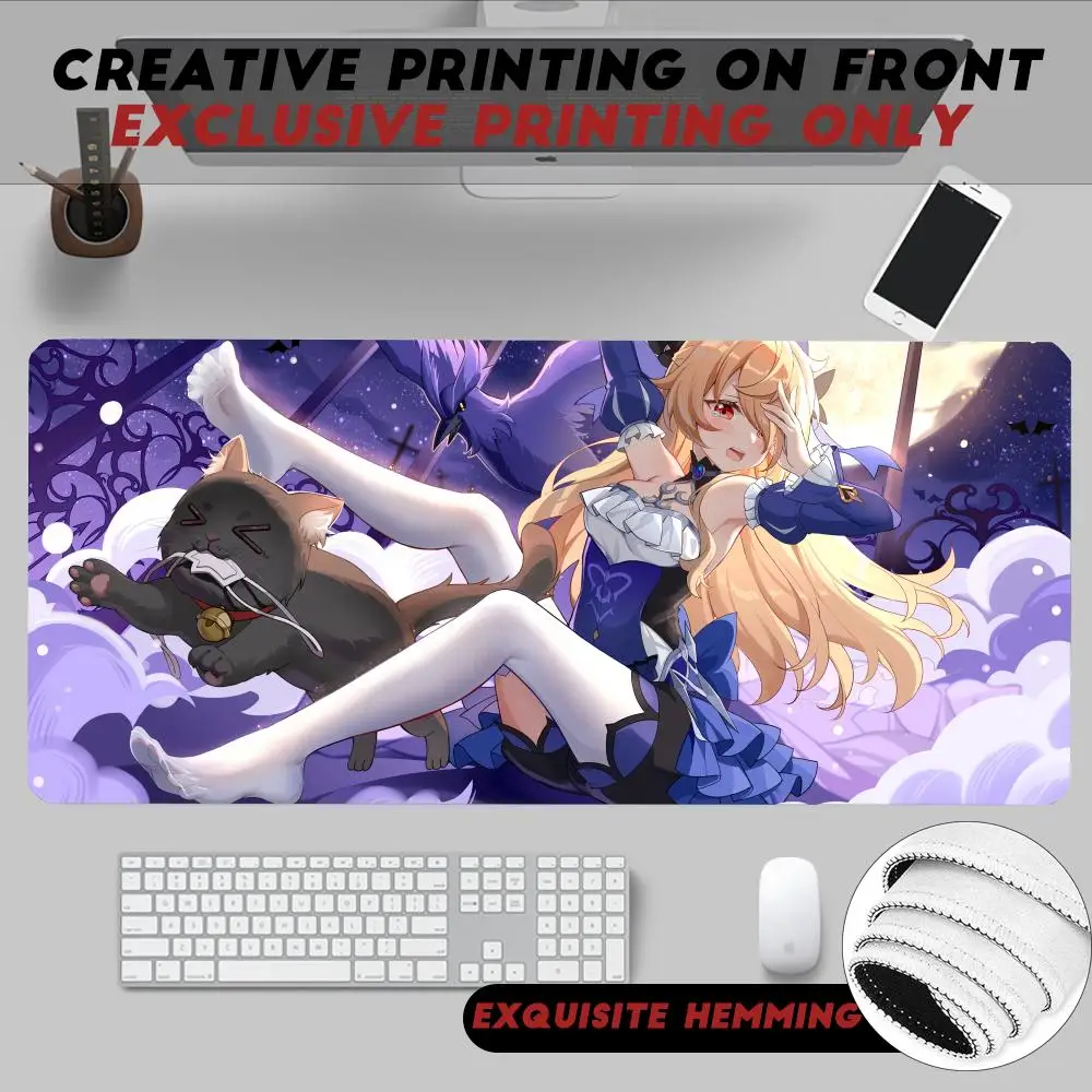 

Hot Cute Fischl Fashion Genshin Mouse Pad Non-Slip Rubber Edge locking mousepads Game play mats for notebook PC computer
