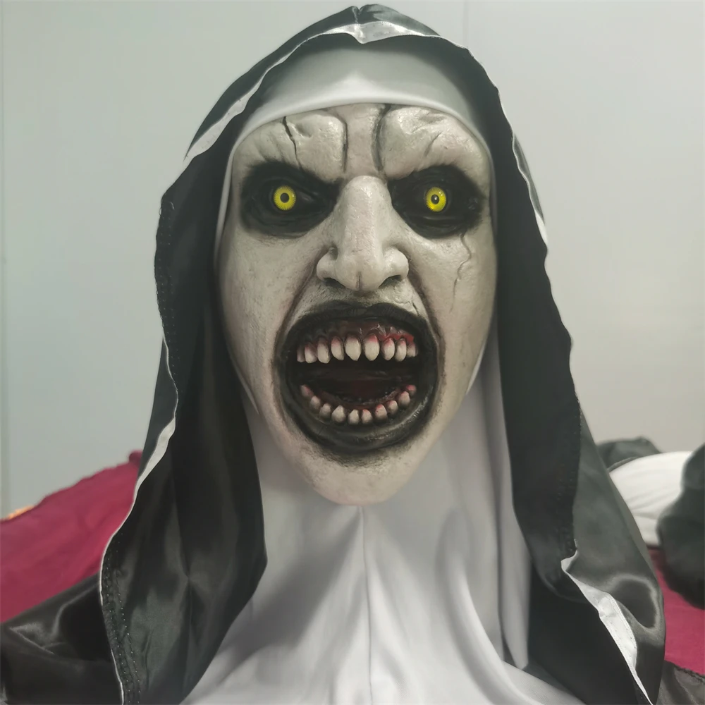 The Nun Massacre Horror Movie Face Mask Costume Valak Halloween Cosplay Scary - Foto 2