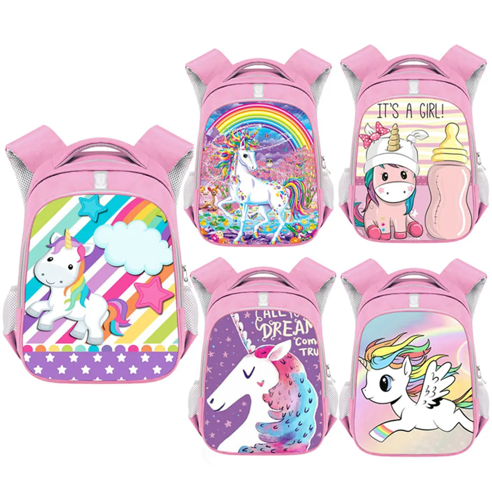 Anime Unicorn Backpack Girls Cartoon Kids Kindergarten Bag Rainbow
