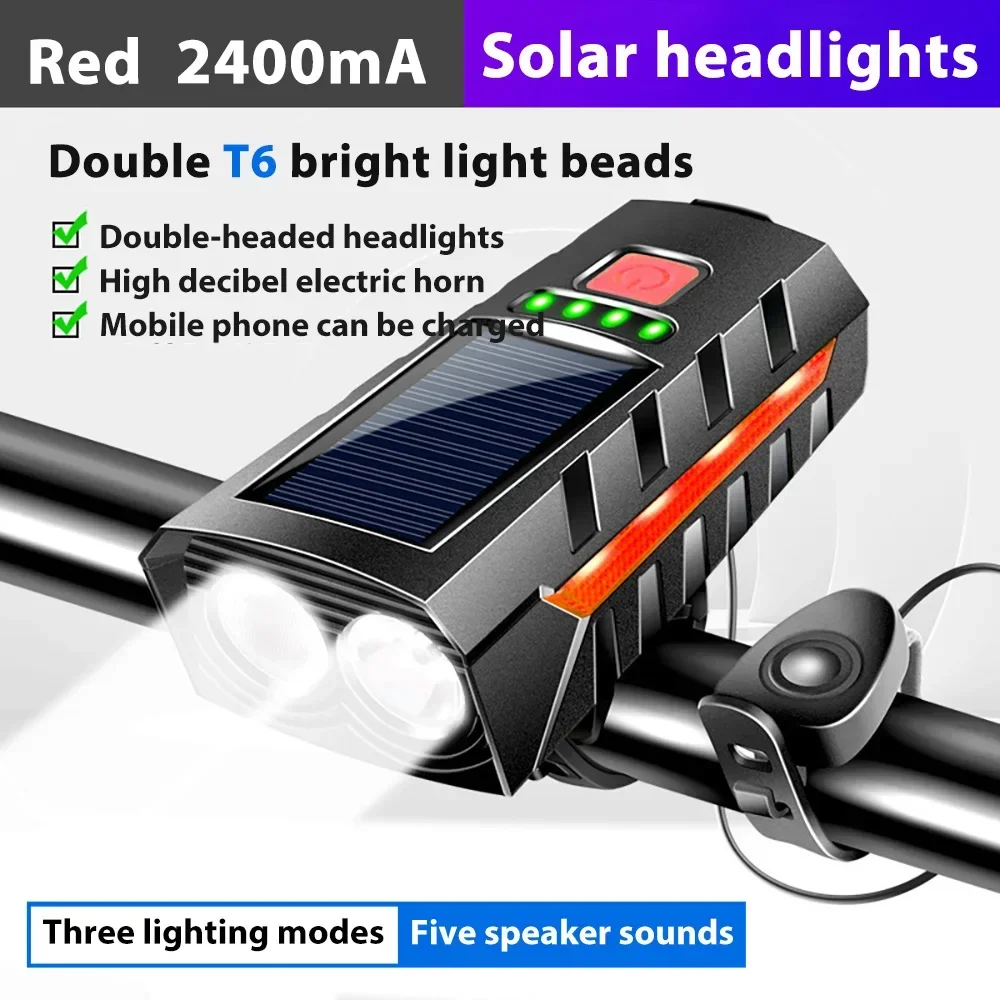 Solar MTB Road Bike Front Lamp USB Rechargeable LED Cycling Lantern Power Display High Beam Bicycle Flashlight for Night Riding