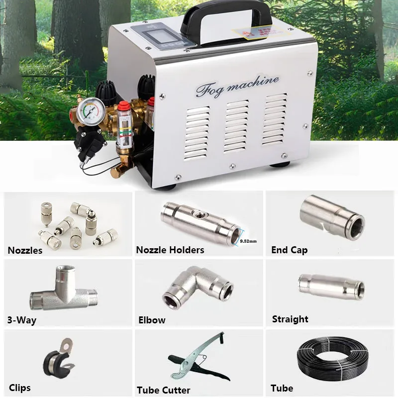 1L/2L/3L High Pressure Fog Machine Spray Kits+Tubes+3/8''Quick Connectors+Nozzles for Outdoor Mist Cooling Humidification 4