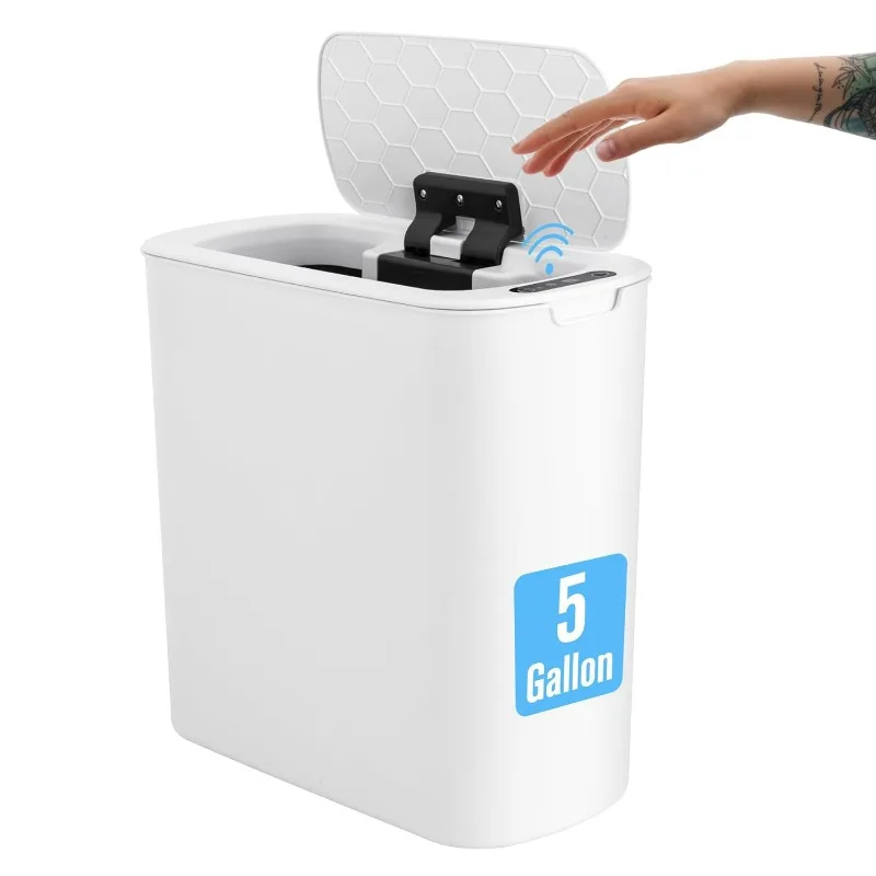 

Cesun 5 Gallon Automatic Bathroom Trash Can, Touchless Motion Sensor Garbage Can with Lid, Smart Plastic Slim Wastebasket