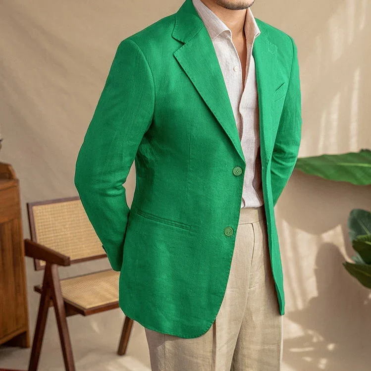 Blue Linen Male Blazer Hombre Summer High Quality Slim Fit Elegante Jacket for Wedding Prom Business Saco Hombre Casual