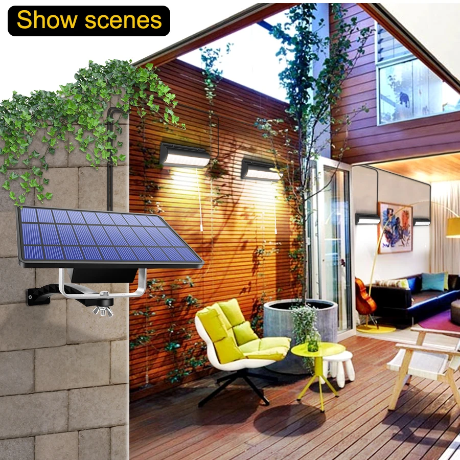 

LED Solar Wall Light Outdoor 2 in 1 Waterproof Solar Lamp Super Bright Cable Pull Switch For Garden Balcony Yard Street Lighting