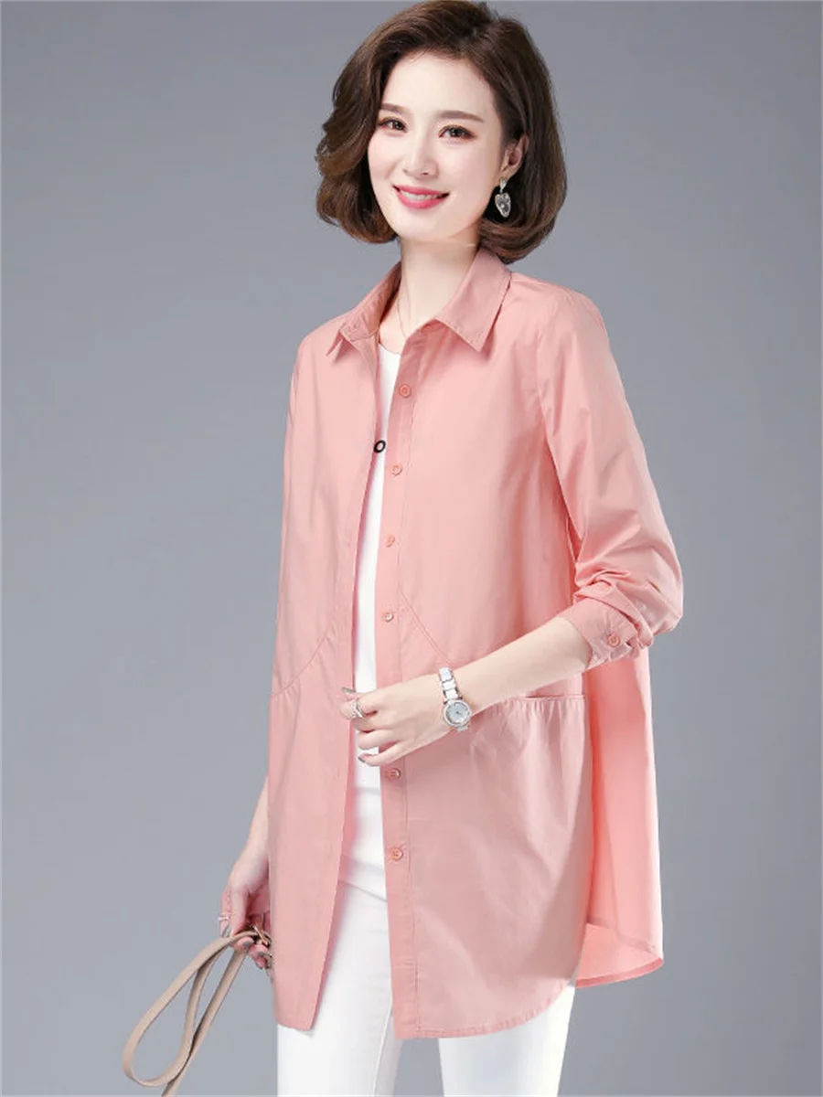 

Loose Women Spring Summern Blouses Shirts Lady Fashion Casual Long Sleeve Turn-down Collar Solid Color Blusas Tops TT2459