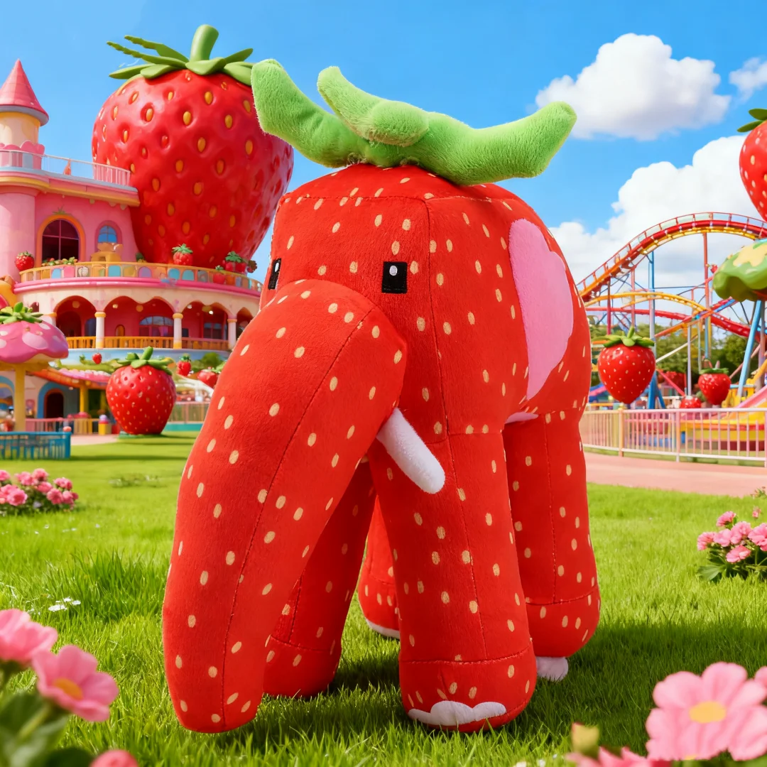 Peluche Brainrot éléphant à La Fraise No.9 - Jouet En Peluche Douce 25x25 Cm - Cadeau Mignon Pour Fans, Décoration D'intérieur - 5