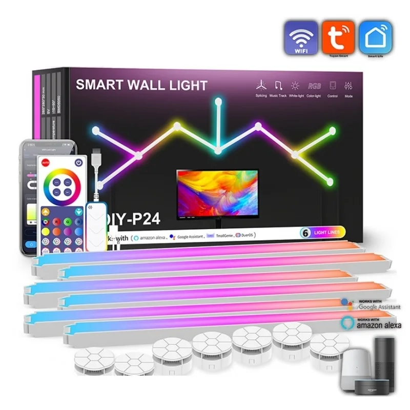 

Tuya Smart Splicing Wall Lamp Music Sync Rhythm Atmosphere RGB LED Night Light Indoor DIY TV Backlight Bedroom Game Room Decor