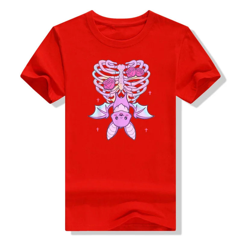 Women's Skull Graphic T-Shirt - Gothic Funny Halloween Tee - Pink Loose Fit Casual Top