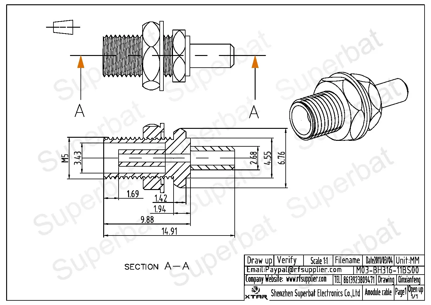 Crimp Female RF Coaxial Connectors for RG316 Cable