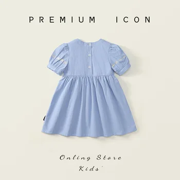 Girls' embroidered dress 2025 summer dress children's French sky blue bubble short sleeved princess dress - Image 3