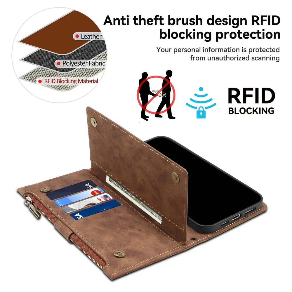 Luxury Leather RFID Crossbody Wallet Case with 8-Card Slots