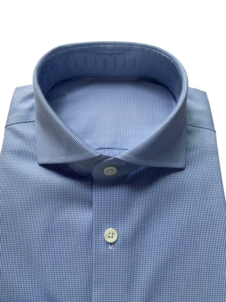Luxury 80s 2-Ply100% Cotton Dress Shirt Bespoke Blue Pattern High Quality Business Shirts Wrinkle Resistant Tailored Men Shirts