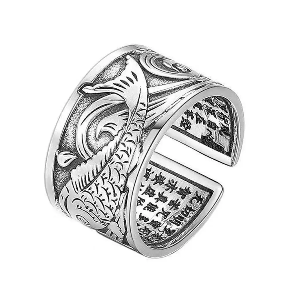 1Pcs Vintage Koi Fish Pattern Opening Good Luck Rings For Women Men Charm Jewelry Accessories Anillos Hombre Bague Bijoux