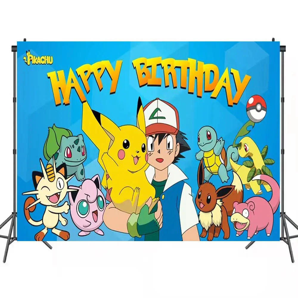 Pokemon festa de aniversário pano de fundo anime desenhos animados pikachu  fundo de vinil fotografia parede pendurado fontes de festa decoração -  AliExpress