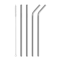 Stainless Steel Reusable Straw Set with Cleaning Brush - 4 Piece Straight & Bent Metal Straws (Straw Set)