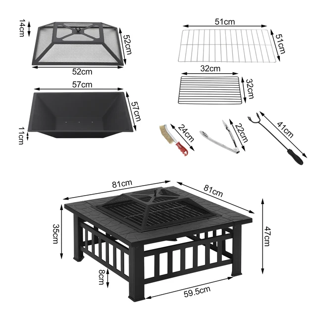 Tűz Tál Tűzasztal Tűzkosár A Kerti Terasz Bbq -Hoz Védőhővel - Image 4