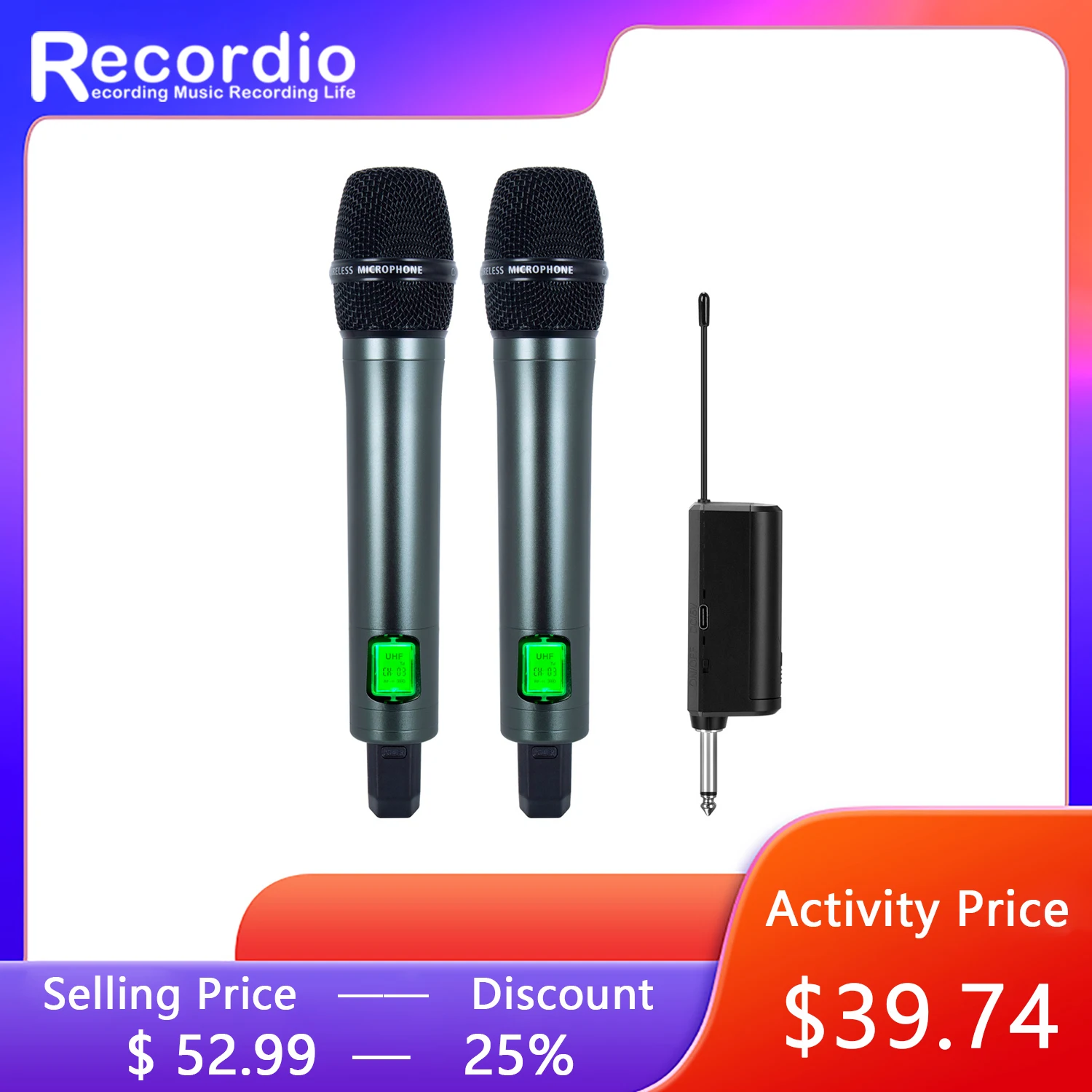 

GAW-014B One-Drag-Two Professional Wireless Microphone Dynamic Universal Microphone Home Stage Performance Audio K Song