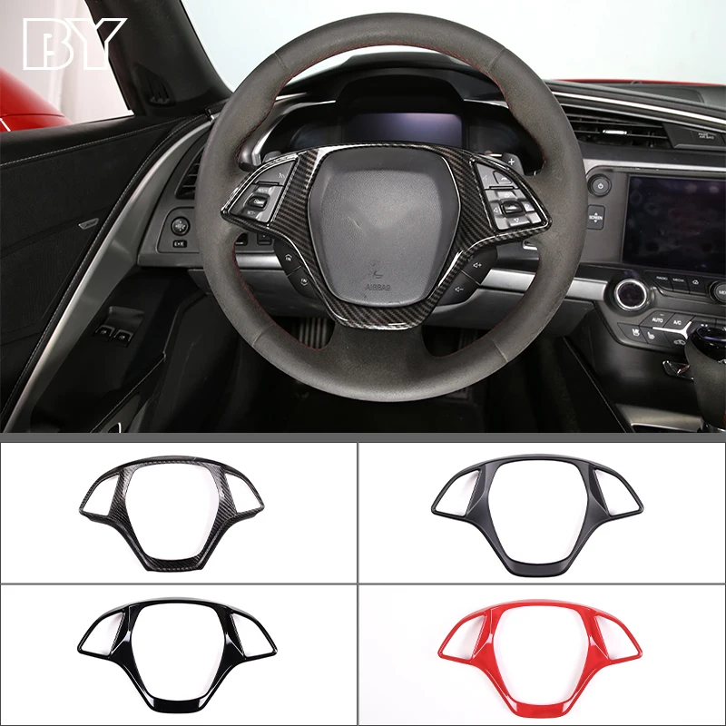 

Car Interior Steering Wheel Trim Frame Decotation Cover Sticker For Chevrolet Corvette C7 2014-2019 Accessories ABS Carbon Fiber