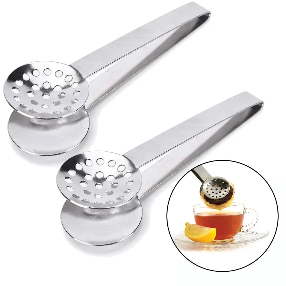 1PC Stainless Steel Tea Bag Squeezer Round Teabag Tong Strainer Herb Grip Kitchen Tool Lemon Slice Clip Squeezer Holder Grip