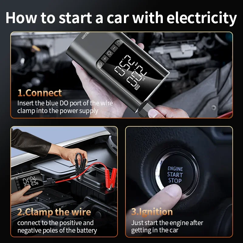 BUVAYE 10000mAh Jump Starter 12V Avviamento batteria per auto con compressore d'aria 150PSI Gonfiatore per pneumatici Scatola di salto portatile per pneumatici per veicoli - immagine 3