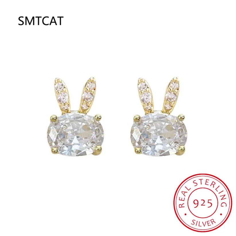 Pendientes de plata de ley 925 auténtica para mujer, aretes de conejo de circonita cúbica, joyería fina de moda para fiesta, accesorios minimalistas