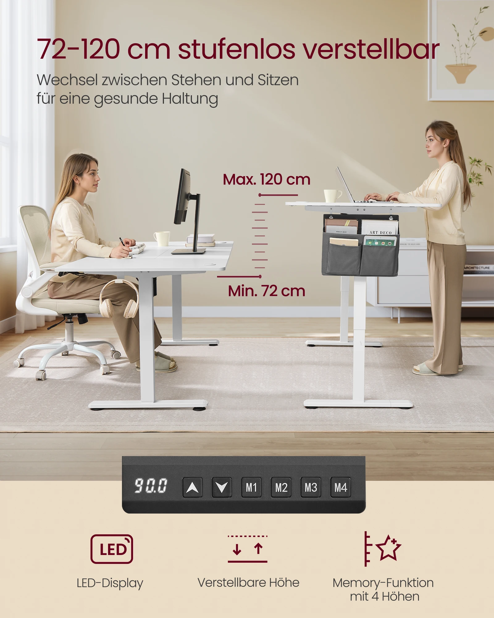 SONGMICS Electric 180x80 cm Adjustable Table 4 Height Memory