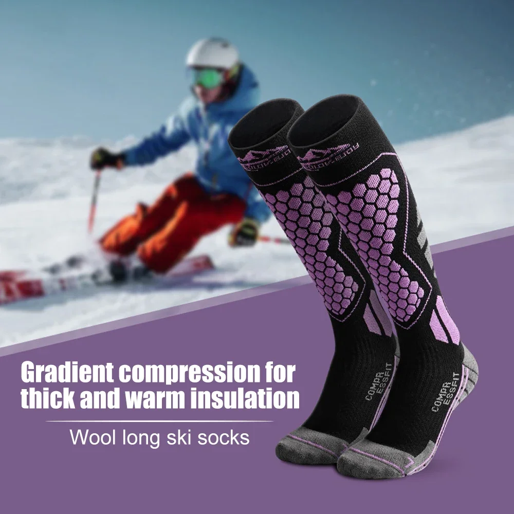 1 Pair Wool Thermal Ski Socks Thick Men Women Winter Long Warm Compression Socks for Hiking Snowboarding Climbing Sports