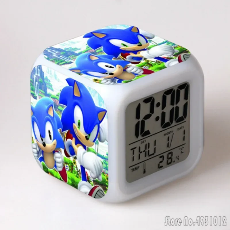 Reloj despertador con luz LED de 8 x 8 x 8 cm con diseño de Sonic the Hedgehog, Sonic the Sonic Boy, creativo, para estudiantes, con pantalla de hora, semana y mes