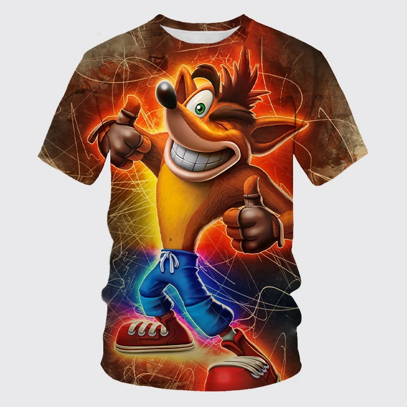 Crash Bandicoot - Children's 3D Printed T-shirt, Casual Sports Top, Cartoon Round Neck Short Sleeve Summer Fashion T-shirt