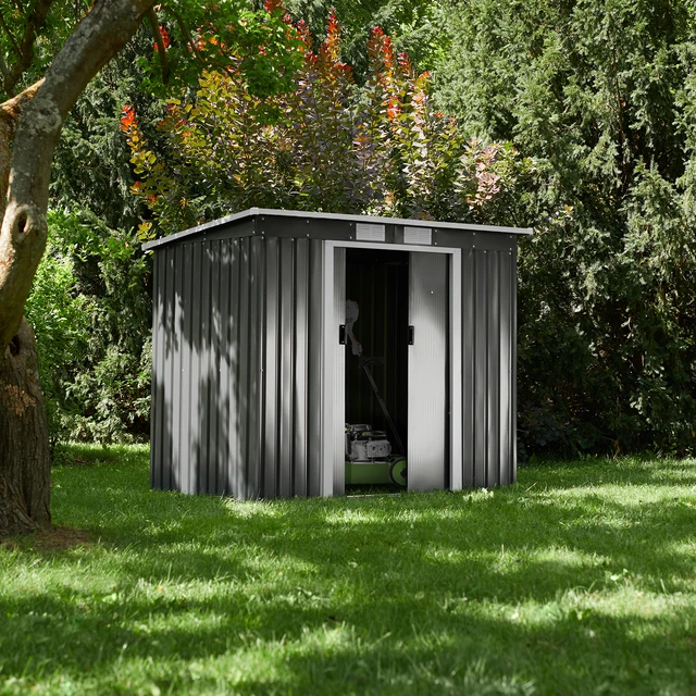 Tectake Cobertizo para jardín con tejado plano gris/blanco - caseta de  jardín de chapa de acero