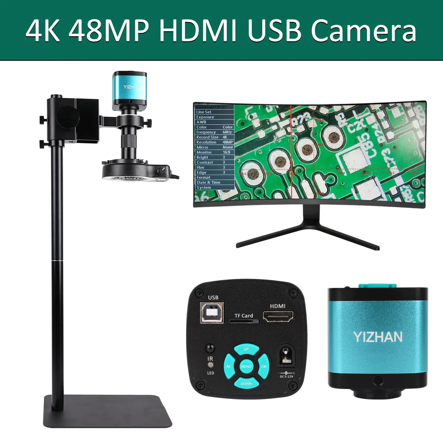 Produktbild von Digitalmikroskop 48MP 4K 150X – HDMI/USB-C, LED-Ringlicht, Klappbarer Ständer, Für Elektronik-Reparatur & Löten